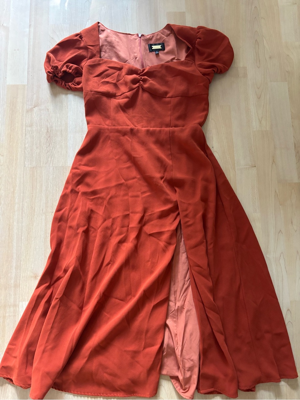 Alexia Admor Rust Orange Puff-Sleeve Midi Dress with Slit Women 6